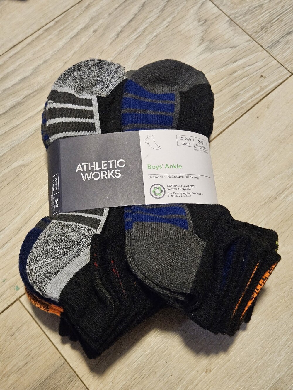 NWT Athletic Works Boys Ankle Socks 10 Pack Size Large Shoe Size 3-9 Cushioned